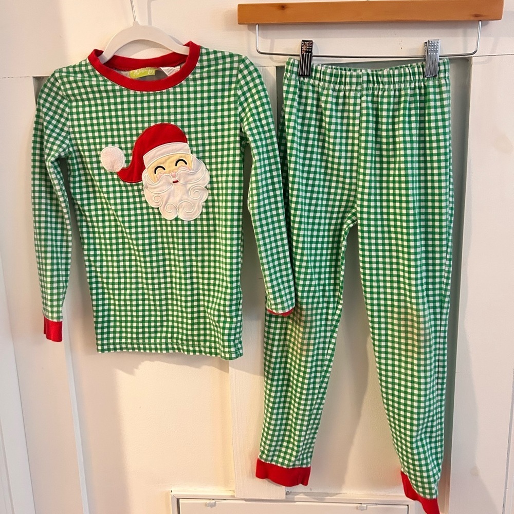 classic Whimsy Green and Red check Santa Kids Pajamas size 8